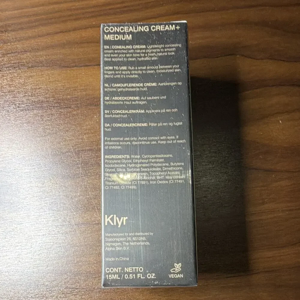 Klyr Concealer Cream Medium Shade Light Coverage Natural Vegan 0.51 fl oz
